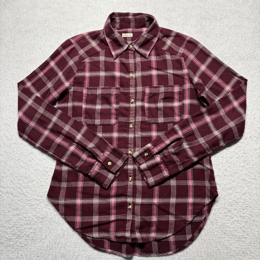 Hollister Plaid Red Flannel Shirt Button Up Long Sleeve Women's Size XS